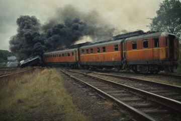 The old train went off the rails. Catastrophe. Retro train
