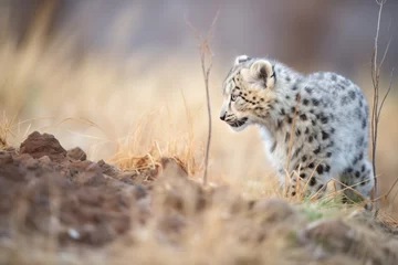 Fototapeten snow leopard stalking in early morning light © primopiano