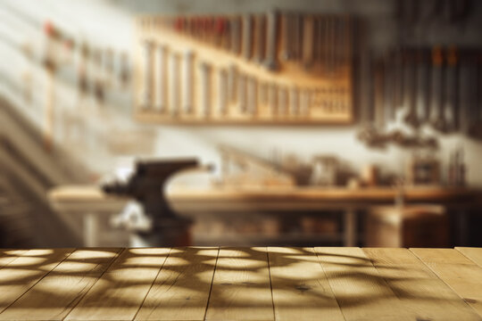 Desk of free space and workshop interior. 