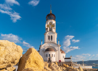Novorossiysk, Russia. Temple of Saints Peter and Fevronia of Murom Wonderworkers on the coast of Tsemesskaya Bay.