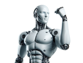 Strong Robot Humanoid, Human-Like Robot Showing Muscle,  Strength of Android, Isolated