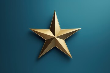 Fototapeta premium Golden star isolated on blue background, Generative AI