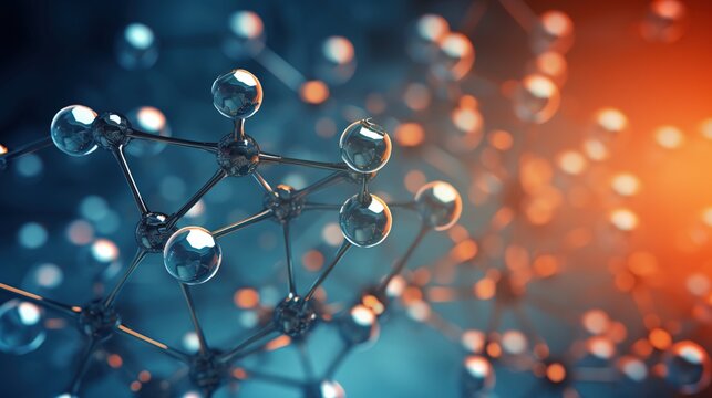 Abstract molecular structure 3D model for science concept background. Generative AI