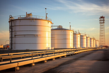 Obraz premium an industrial enterprise with huge oil and gas storage tanks,the concept of oil and gas refining,economics,energy resources, ecology and sustainable development
