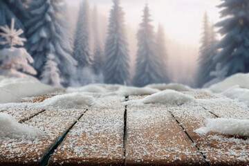 Desk of free space cover of snow and winter time.  - 693100902