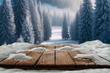 Desk of free space cover of snow and winter time. 