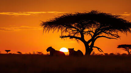 Fototapeta na wymiar Lions in the savanna 