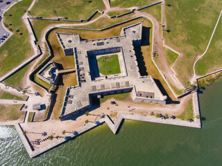 Castillo de San Marcos aerial view in St. Augustine, Florida FL, USA. This fort is the oldest and...