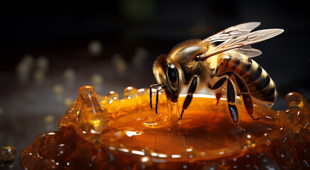 Gros plan d'une abeille et de miel