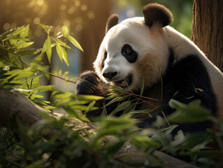 Obraz premium panda eating bamboo
