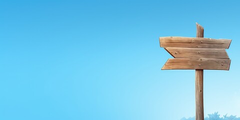 Wooden location sign isolated on blue background, direction board, Generative AI