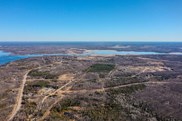 Expansive aerial views over Tay Township, Simcoe County, Ontario, capture the grandeur of the...