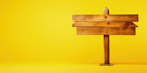 Wooden location sign isolated on yellow background, Wooden direction board, Generative AI