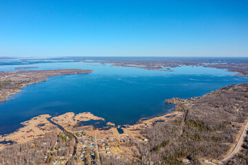 Expansive aerial views over Tay Township, Simcoe County, Ontario, capture the grandeur of the...