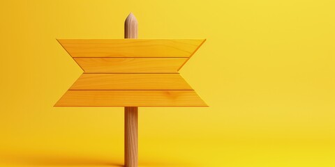 Wooden location sign isolated on yellow background, Wooden direction board, Generative AI