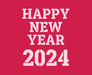 Happy New Year 2024 Abstract White Graphic Design Vector Logo Symbol Illustration With Pink Background