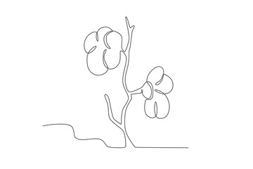 Two cherry blossoms on a branch. Cherry blossom one-line drawing