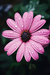 Fototapeta premium Beautiful pink gerbera flower with water drops vertical aesthetic
