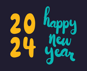 Happy New Year 2024 Abstract Yellow And Cyan Graphic Design Vector Logo Symbol Illustration With Blue Background