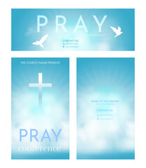 Christian religious Pray design. Church flyer. Celebrate the Risen Savior. Christian cross Church conference flyer social media post web banner.