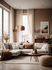 A living room with a cozy mood in the style of Scandinavian