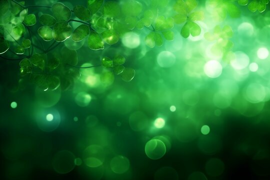 Unfocused green background with a bokeh effect on St. Patrick's Day.