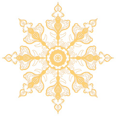 Golden snowflake isolated on white background. New Year and Christmas illustration.