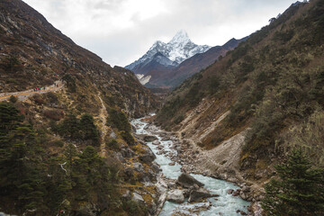 Bhote river and Ama Dablam mount. Nepal