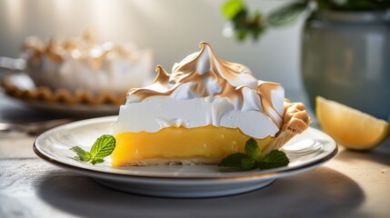 Scrumptious lemon meringue pie and tempting lemon desserts for a delightful breakfast experience - obrazy, fototapety, plakaty