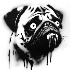 a zombie pug in stencil-art style,black and white, generative ai