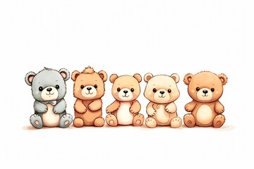 Obraz premium Cuddly companions, Teddy bears share warmth on a pristine white background, a heartwarming and versatile stock illustration for all occasions.