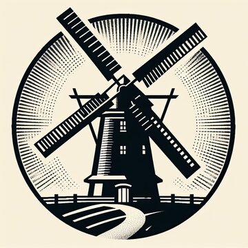 recommend clip art: illustration of windmill. vintage grunge logo. ai generate
