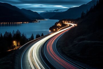 Lights of cars driving at night. Long exposure