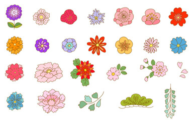 手描き和風の花イラストセット