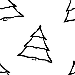 Seamless pattern of sprayed christmas tree with overspray in black over white. Vector illustration template