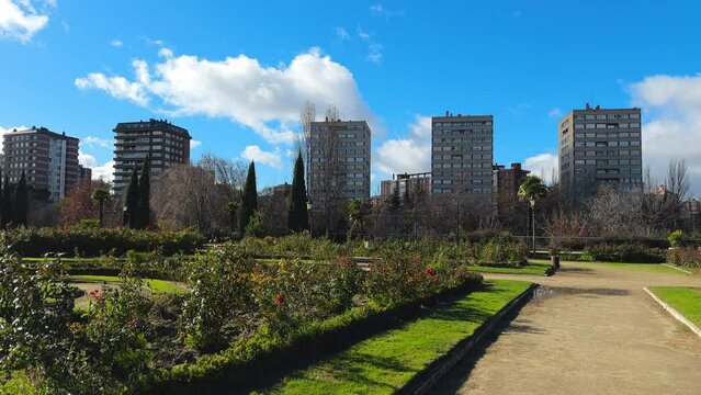 The gardens of La Rosaleda in the city of Valladolid, Spain. High quality 4k footage