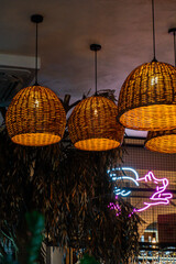 lanterns, interior of modern restaurant