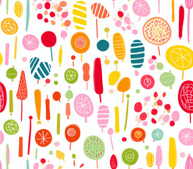 seamless pattern with candy, foods, colorful, Generative AI illustration