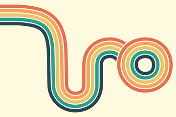 Abstract background of rainbow groovy Wavy Line design in 1970s Hippie Retro style. Vector pattern ready to use for cloth, textile, wrap and other.