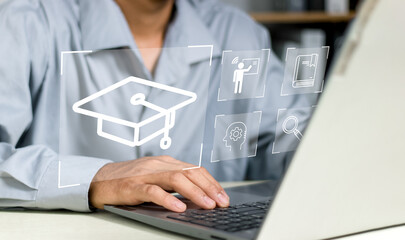 e-learning education concept on the laptop computer.Online education training and internet lessons...
