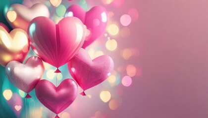 Walentynkowe tło z różowymi balonami w kształcie serc i miejscem na tekst - obrazy, fototapety, plakaty