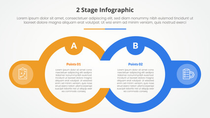 2 points stage template for comparison opposite infographic concept for slide presentation with big outline circle and badge on side with flat style - obrazy, fototapety, plakaty