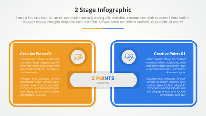 2 points stage template for comparison opposite infographic concept for slide presentation with big box table outline with flat style