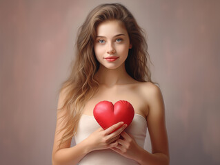 A girl holding a red heart in her hands