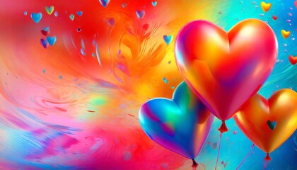 Kolorowe tło z balonami w kształcie serc na walentynki lub urodziny - obrazy, fototapety, plakaty