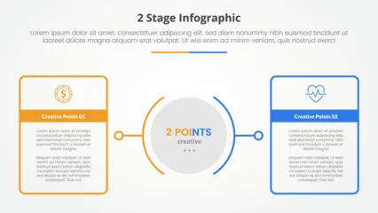 Fotobehang 2 points stage template for comparison opposite infographic concept for slide presentation with big outline table box with circle center with flat style © fatmawati