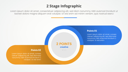 Fototapeta premium 2 points stage template for comparison opposite infographic concept for slide presentation with big circle and round rectangle information on shadow with flat style