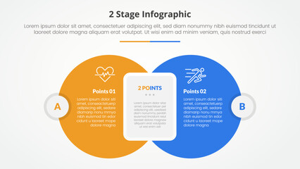 2 points stage template for comparison opposite infographic concept for slide presentation with big circle with round rectangle box with flat style