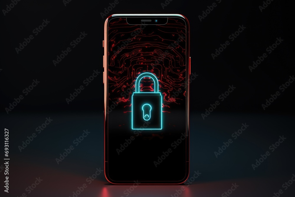 Aufkleber cyber security, mobile phone with safety lock system for network. smartphone screen for privacy, ant