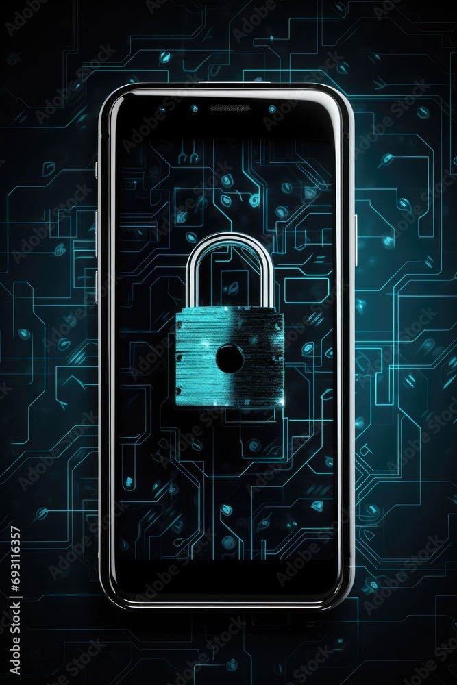 Aufkleber cyber security, mobile phone with safety lock system for network. smartphone screen for privacy, ant